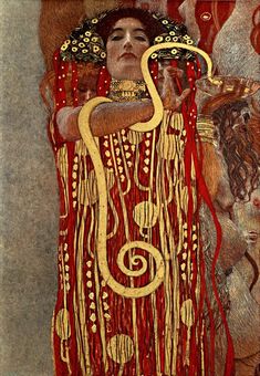 a painting of a woman in red and gold dress with an animal behind her on the wall