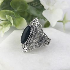 Onyx Silver Ring, Fine Silver Jewelry, Onyx Gemstone, Onyx Ring, Ring Women, Artisan Craft, Oval Cabochon, Handmade Artisan, Fine Silver