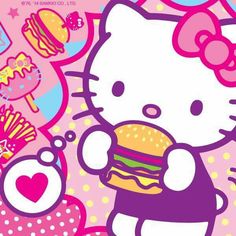 an image of a hello kitty eating a hamburger