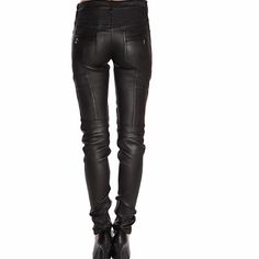 A Pair Of Sleek And Edgy Skinny Pants Constructed From Luxe Leather. Est. Retail Price: $3,945.00 9" Rise, 36" Inseam (Size Eu 36) Zipper Fly Belt Loops 5-Pocket Design Angled Exposed Zipper Pockets Leather Construction Main Fabric: 100% Lamb Skin; Lining: 60% Cotton, 35% Polyester, 5% Elastane Professionally Clean Imported Model Stats: 5'10", 32" Bust, 26" Waist, 36" Hip. Model Is Wearing Size S Luxury Fitted Leather Pants, Sleek Fitted Leather Pants With Belt Loops, High Waist Leather Bottoms For Evening, Luxury High-waisted Pants For Night Out, Luxury High Waist Leather Pants, Luxury Straight Leg Pants For Night Out, Luxury Leather Pants For Party, Elegant Leather Pants With Belt Loops For Night Out, Luxury Leather Pants For Fall Night Out