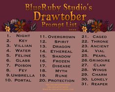 the blue ruby studio's drawtober project list