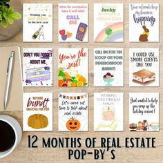 12 months of real estate pop - by's with free printables to use