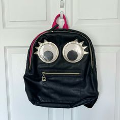 Vintage Rare Betsey Johnson Googly Eyes Backpack Great Condition, Exterior Shows Some Marking From Gentle Wear. Pink Is Peeling Away A Bit On The Top Handle As Shown. Plastic Eyes Have Some Scratches. Interior Is Super Clean. Fun Everyday Backpack, Fun Everyday Standard Backpack, Fun Rectangular Backpack For Everyday Use, Fun Black Standard Backpack, Bags Vintage, Googly Eyes, Betsey Johnson Bags, Super Clean, Wear Pink