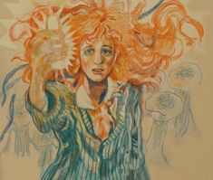 a drawing of a woman with orange hair