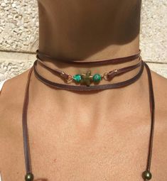 Wrap Necklace Wrap Choker Leather Choker Boho Jewelry - Etsy Handmade Lariat Choker For Festival, Festival Handmade Lariat Choker, Bohemian Adjustable Choker, Adjustable Hippie Choker For Festivals, Bohemian Lariat Choker With Adjustable Length, Bohemian Lariat Choker As Gift, Adjustable Bohemian Lariat Choker, Bohemian Adjustable Lariat Choker, Handmade Brown Bohemian Choker