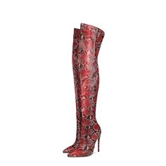 Shop Red Snake Prints Stiletto Over The Knee Thigh High Boots with Pointy Toe color Red for Anniversary, Music Festival, Night Club with worldwide Free shipping & Free return. Red Knee-high Boots For Evening In Fall, Red Over-the-knee Boots For Party, Red Over-the-knee Party Boots, Elegant Fitted Red Knee-high Boots, Red Knee-high Boots For Evening, Fitted Red Knee-high Boots For Party, Fitted Red Heeled Boots, Red Thigh High Heeled Boots, Red High Heel Boots For Club