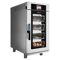 an oven that has some food in it and is open to show its baking process