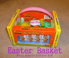 an easter basket is shown with eggs in it