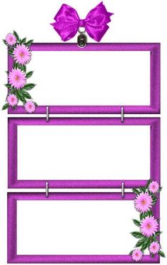 two purple frames with pink flowers and a bow on the top one is blank for text