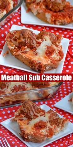 meatball sub casserole with cheese and tomato sauce on the top, then topped with melted cheese