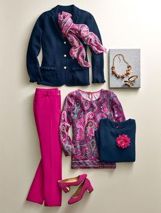 Magenta Pants, Talbots Outfits, Clothing Board, Wardrobe Goals, 60 Fashion, Toe Boots, Pink Pants, Looks Chic, Fashion Over 50