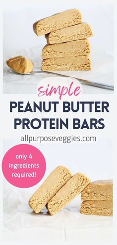 peanut butter protein bars stacked on top of each other with text overlay that reads simple peanut butter protein bars