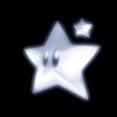 a white star with two speakers on it's side in front of a black background