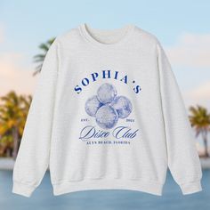 a white sweatshirt that says sophhia's disco club on it