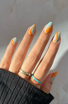 Swirl Nail Art, Bright Summer Nails, Cute Simple Nails, Plaid Nails, Casual Nails, Thanksgiving Nails, Vacation Nails, Spring Nail Art, Nails Summer