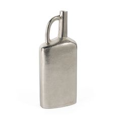 a silver metal flask bottle on a white background with clippings to the side