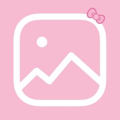 the hello kitty logo is shown on a pink background with an image of a mountain