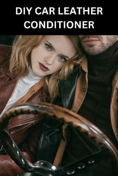 a man and woman sitting next to each other on a motorcycle with the text diy car leather conditioner