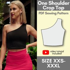 the one shoulder crop top sewing pattern is shown