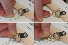 four pictures showing how to make a key chain