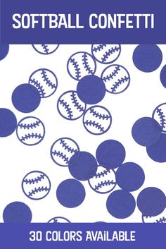 blue and white softball confetti with the words, 30 colors available