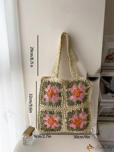 BirdinBag - Chic Straw Bag with Delicate Floral Design Knitting Tote Bag, Trendy Flowers, Bags Tote, Tote Purse, Hobo Bag, Womens Tote Bags, Tote Handbags, Colorful Flowers, Straw Bag