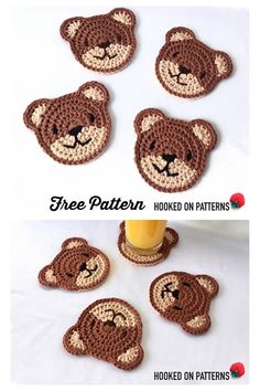 crocheted teddy bear coasters with free pattern