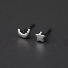 Sterling silver celestial stud earrings 🌙⭐️ Ear Climbers Earrings, Star Stud Earrings, Ear Jacket Earring, Asymmetrical Earrings, Climber Earrings, Spiral Earrings, Star Earrings Stud