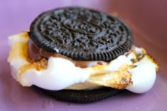 an oreo sandwich with marshmallows on it