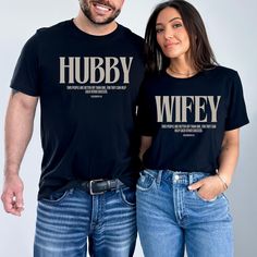 Celebrate your love and faith with our "Wifey and Hubby Ecclesiastes 4:9" couple shirt set! These matching t-shirts are perfect for anniversaries, weddings, Valentine's Day, or any day you want to show off your special bond. Featuring the beautiful verse from Ecclesiastes 4:9, "Two are better than one," these shirts make a meaningful and stylish statement. Couples Shirts Matching, Matching Couples Shirts, Two Are Better Than One, Wife Clothes, Love And Faith, Beautiful Verses, Couples Shirts, Matching T Shirts, Couple Tees