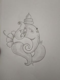 a drawing of an elephant with a flower on it's back and its trunk in the air