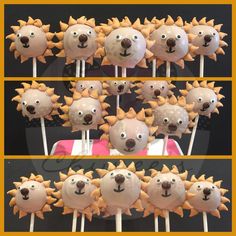 the cake pops have been decorated like hedgehogs