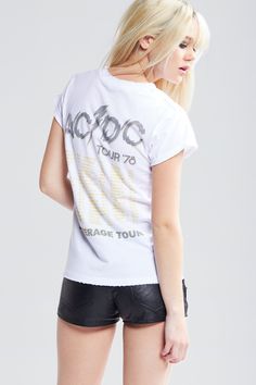 AC/DC ‘78 Powerage Tour tee made with soft cotton in a slim fit with vintage-distressed edges. Vintage look and feel with distressed classic AC/DC bolt icon. Details Style #301325 Color: White AC/DC ‘78 Powerage Tour Fitted T-Shirt Keyword: ACDC 100 % Cotton Care/Import Machine Wash Cold, Tumble Dry Low Designed and Finished in Los Angeles Measurements Model is wearing size S Height: 5'10" Bust: 32B", Waist: 25", Hips: 34" 120 Pounds, Ac Dc, Workout Tee, Vintage Look, Vintage Looks, Dates, Vintage Style, Angeles, Slim Fit