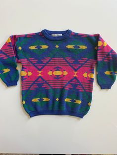 Such a cool sweater! By Christie Brooks, tagged size 7/8 for young girl, seems accurate. Excellent condition overall. Measures 20 inches long shoulder to hem and 19 inches across pit to pit. Nice oversize fit. Quirky Maximalist, Pick Clothes, Late Twenties, Maximalist Fashion, Alt Clothing, 80s Girl, Random Clothes, Machine Knit, 80's Fashion