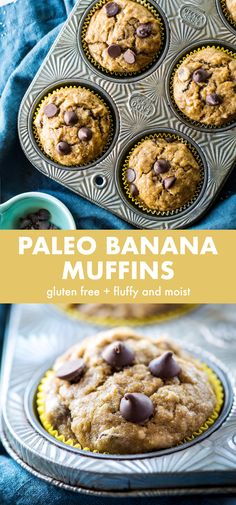 paleo banana muffins with chocolate chips on top