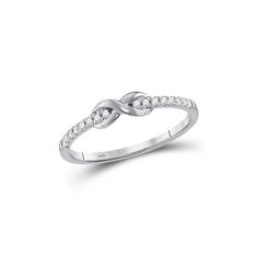 a white gold ring with diamonds on the band and an intertwined design in the middle