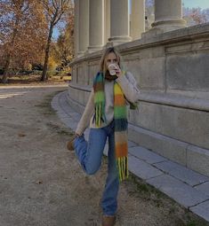 Colourful Scarf Outfit, Sweater Girl Aesthetic, Fall Outfits Colorful, Acne Scarf Outfit, Scandi Winter Fashion, Anthropologie Scarf, Colourful Scarf, Aesthetic Amazon, Bright Colored Outfits