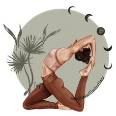 a woman is doing yoga in front of the moon with her hands behind her head