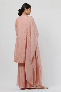 Shop for Brij Pink Spun Silk Embroidered Kalidar Kurta Set for Women Online at Aza Fashions Pink Raw Silk Kurta With Mirror Work, Pink Anarkali Unstitched Slub Silk Suit, Eid Cotton Silk Palazzo Set With Dori Work, Pink Slub Silk Kurta With Dabka Work, Pink Slub Silk Anarkali Set With Dabka Work, Fitted Slub Silk Salwar Kameez With Dori Work, Salwar Kameez With Gota Work For Reception, Straight Kurta Salwar Kameez With Gota Work For Reception, Semi-stitched Cotton Silk Salwar Kameez With Dori Work