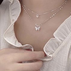 Silver Jewelry Butterfly, Small Butterfly Necklace, Cute Chains, Silver Butterfly Jewelry, Small Butterflies, 2 Butterflies, Butterfly Necklace Silver, Silver Butterfly Necklace, Hypoallergenic Necklace