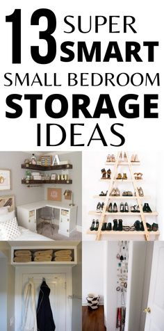 small bedroom storage ideas with text overlay