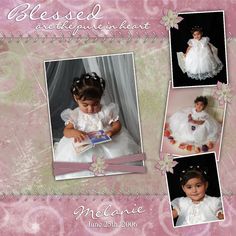 simple - just the ribbon and touch of embellishment - could weave background together with ribbon Baptism Scrapbook Layouts, Scrapbook Prints, Family Scrapbook Layouts, Wedding Scrapbooking Layouts, Baby Scrapbook Pages, Scrapbooking Layouts Baby, Scrapbook Printing, Scrapbook Titles