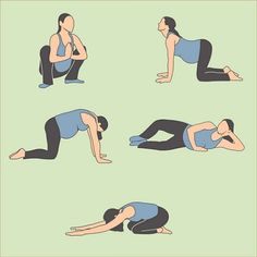 a woman doing yoga poses in different positions