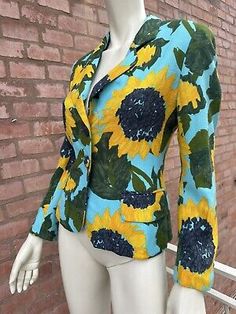 ad eBay - Incredible collector archive 90s MOSCHINO Couture. CHEAP AND CHIC by MOSCHINO. Sunflower 🌻 floral blazer jacket. Blazer style. Colours: Turquoise /Green/Yellow/ Black/ White. Size:IT 40. SIZEIT 40 | GB8 | USA6 | FR36 | D36. Summer Blue Blazer, Blue Summer Blazer With Long Sleeves, Blue Long Sleeve Summer Blazer, Summer Fitted Printed Blazer, Fitted Printed Summer Blazer, Fitted Multicolor Single Breasted Blazer, Fitted Multicolor Single-breasted Blazer, Blue Retro Long Sleeve Blazer, Blue Long Sleeve Retro Blazer