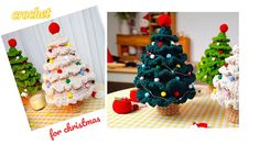 there are two christmas trees made out of yarn