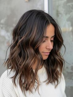 Balayage With Dark Roots Brunettes, Cool Tone Balayage Brunette Fall, Winter Brown Hair Balayage, Multi Dimensional Brunette Balayage, Short Medium Dark Brown Hair, Medium Dark Brown Hair Balayage, Accent Balayage Brunettes, Dark Brunette With Cool Tone Highlights