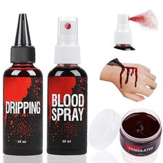 Amazon.com : Fake Blood Set, 2.1oz Fake Blood Spray and 2.1oz Dripping Blood and 1.41oz Coagulated Gel Blood, Halloween Washable Fake Blood Makeup for Clothes, Zombie, Vampire Cosplay & Dress Up : Beauty & Personal Care Halloween Makeup Blood, Zombie Cosplay, Blood Makeup, Vampire Cosplay, Dripping Blood, Makeup Materials, Zombie Vampire, Hot Halloween Outfits