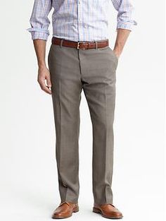 Classic fit khaki wool trouser | Banana Republic Classic Straight Pants For Business, Classic Office Bottoms With Welt Pockets, Classic Dress Pants With Belt Loops For Fall, Semi-formal Pants With Welt Pockets, Classic Office Pants With Welt Pockets, Slim Fit Brown Bottoms For Business, Brown Slim Fit Dress Pants For Business Casual, Classic Business Casual Dress Pants With Belt Loops, Classic Dress Pants With Welt Pockets For Fall