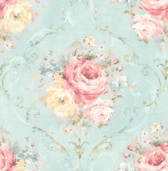 Sample Bouquet Wallpaper in Green & Multi Shabby Chic Wallpaper, Floral Wallpapers, Vintage Floral Wallpapers, Chic Wallpaper, Cottage Inspiration, Victorian Garden, Garden Pattern, W Wallpaper, English Cottage