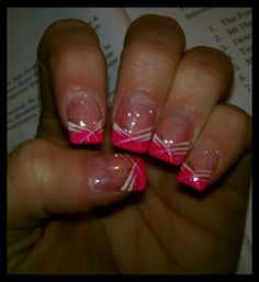 My nails in hot pink!!! I miss my acrylics! Hot Pink Nail Tips With Design, Pink Tip Nail Designs, Hot Pink French Tip Nails, Hot Pink French Tips, Tip Nail Designs, Valentines Nail Art Designs, Acrylics Nails, Gel Nails French